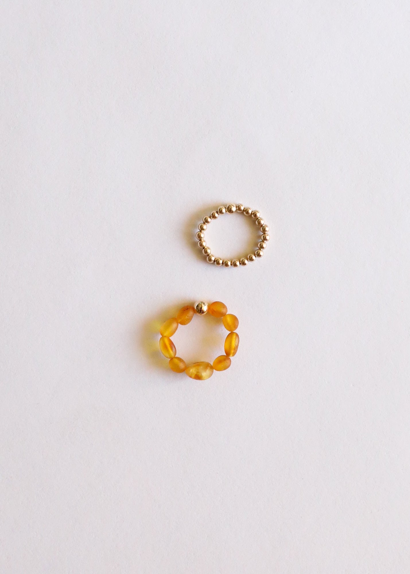 Raw Honey Baltic Amber + 14K Gold Filled || Beaded Ring Stack - Che Cose Belle