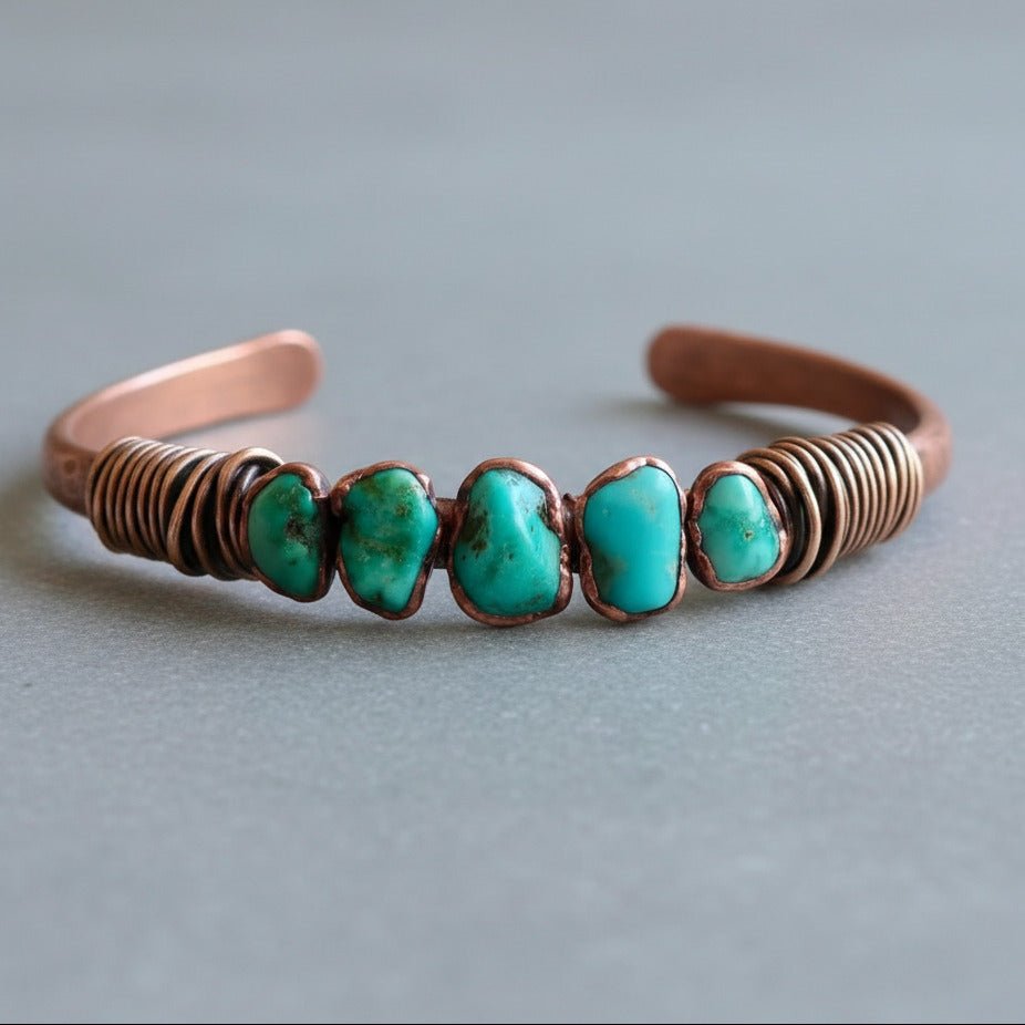 Raw Sonoran Turquoise Bracelet — Copper Talisman For Strong Protection - Che Cose Belle
