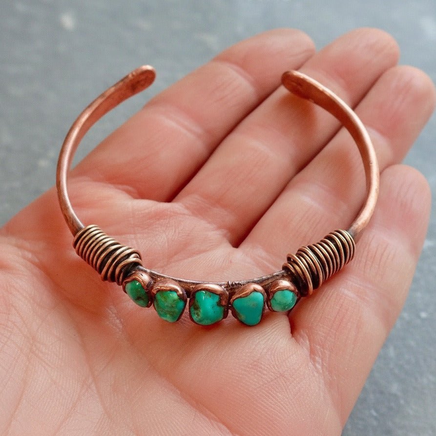 Raw Sonoran Turquoise Bracelet — Copper Talisman For Strong Protection - Che Cose Belle