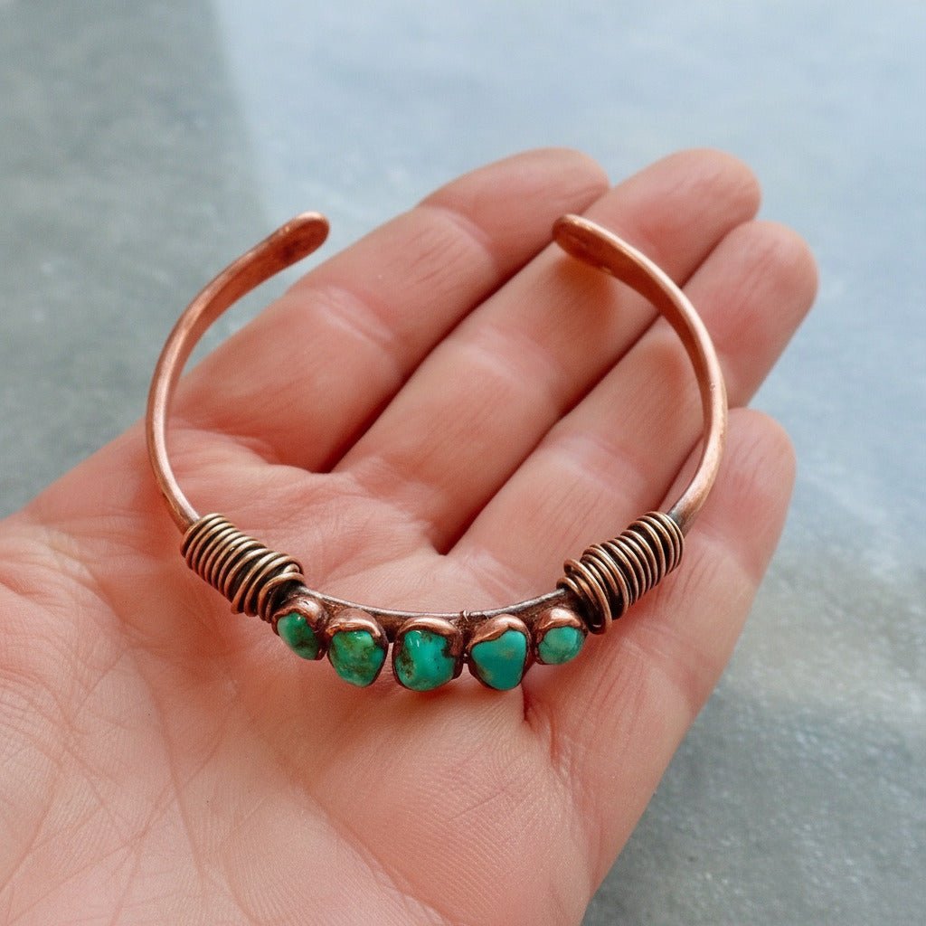 Raw Turquoise Copper Cuff — Handcrafted Crystal Jewelry Talisman for Courage - Che Cose Belle