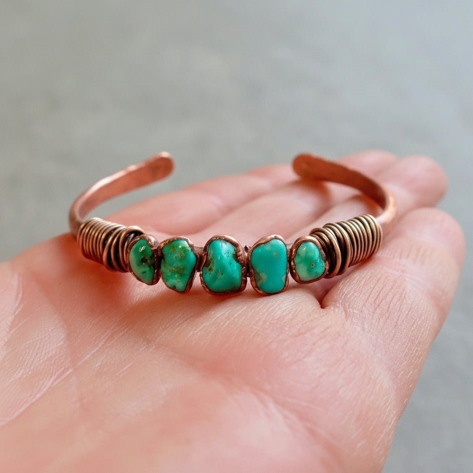 Raw Turquoise Copper Cuff — Handcrafted Crystal Jewelry Talisman for Courage - Che Cose Belle