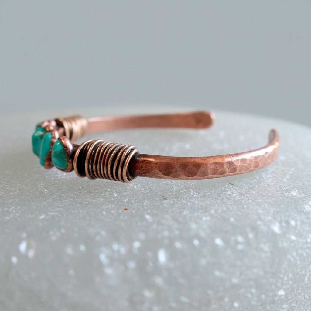 Raw Turquoise Copper Cuff — Handcrafted Crystal Jewelry Talisman for Courage - Che Cose Belle