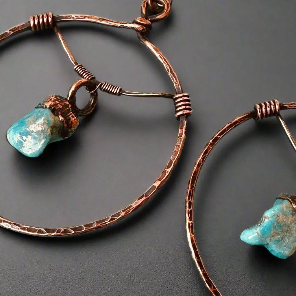 Raw Turquoise Copper Hoops - Statement | Handmade by Blackbird & Sage - Che Cose Belle