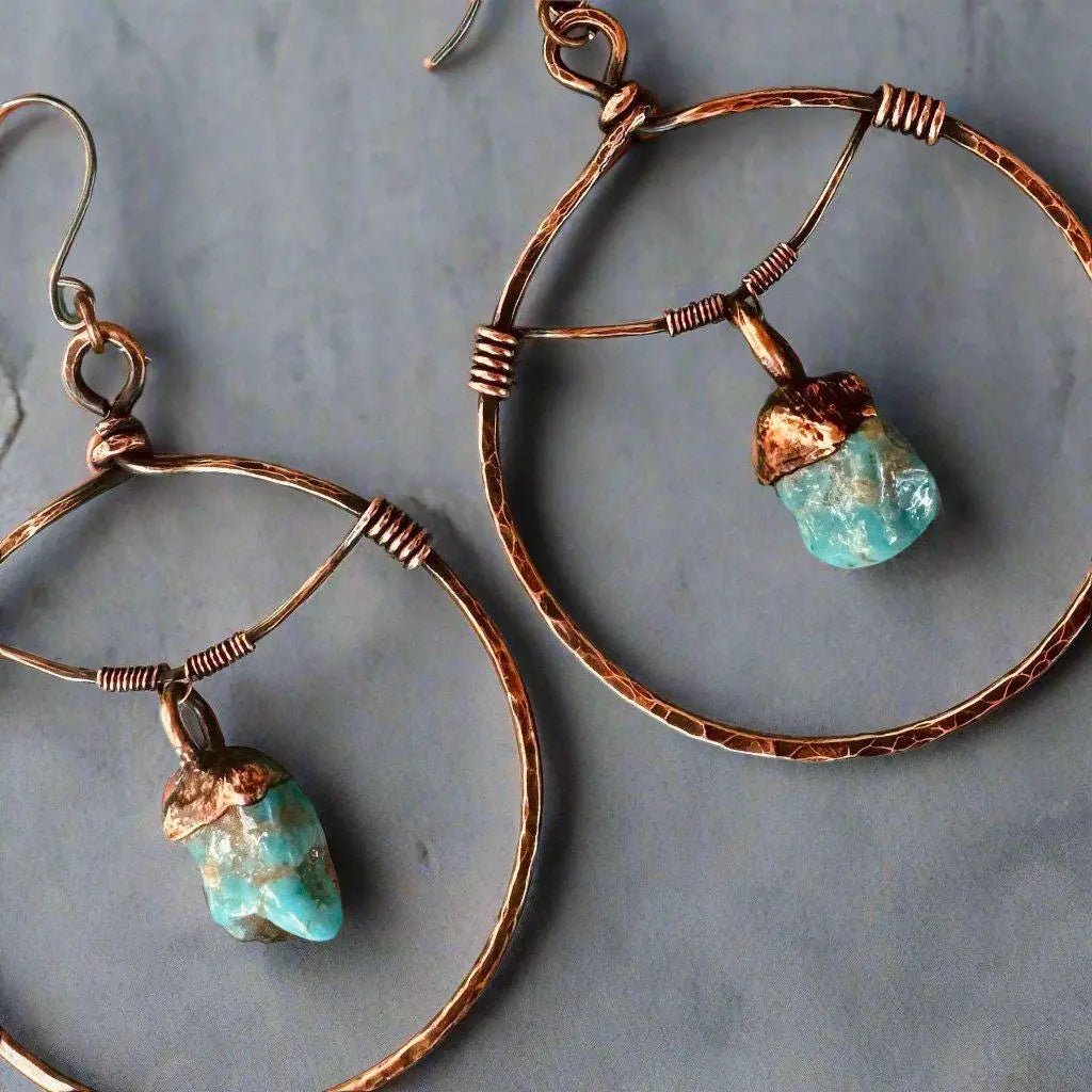 Raw Turquoise Copper Hoops - Statement | Handmade by Blackbird & Sage - Che Cose Belle