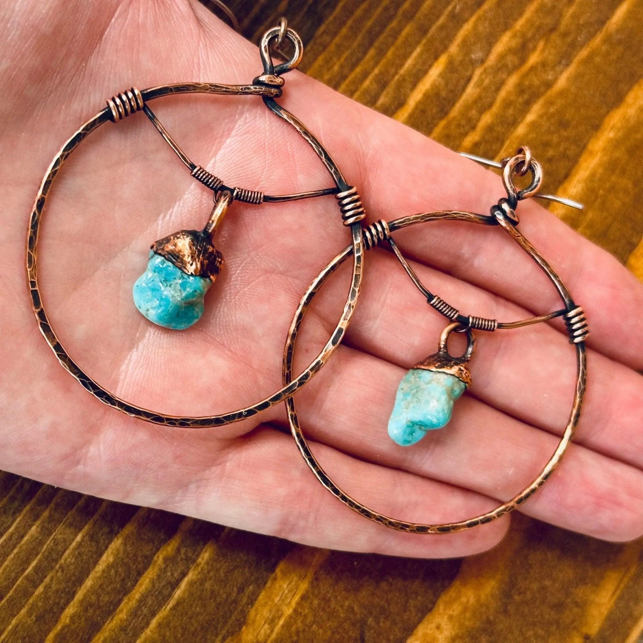 Raw Turquoise Copper Hoops - Statement | Handmade by Blackbird & Sage - Che Cose Belle