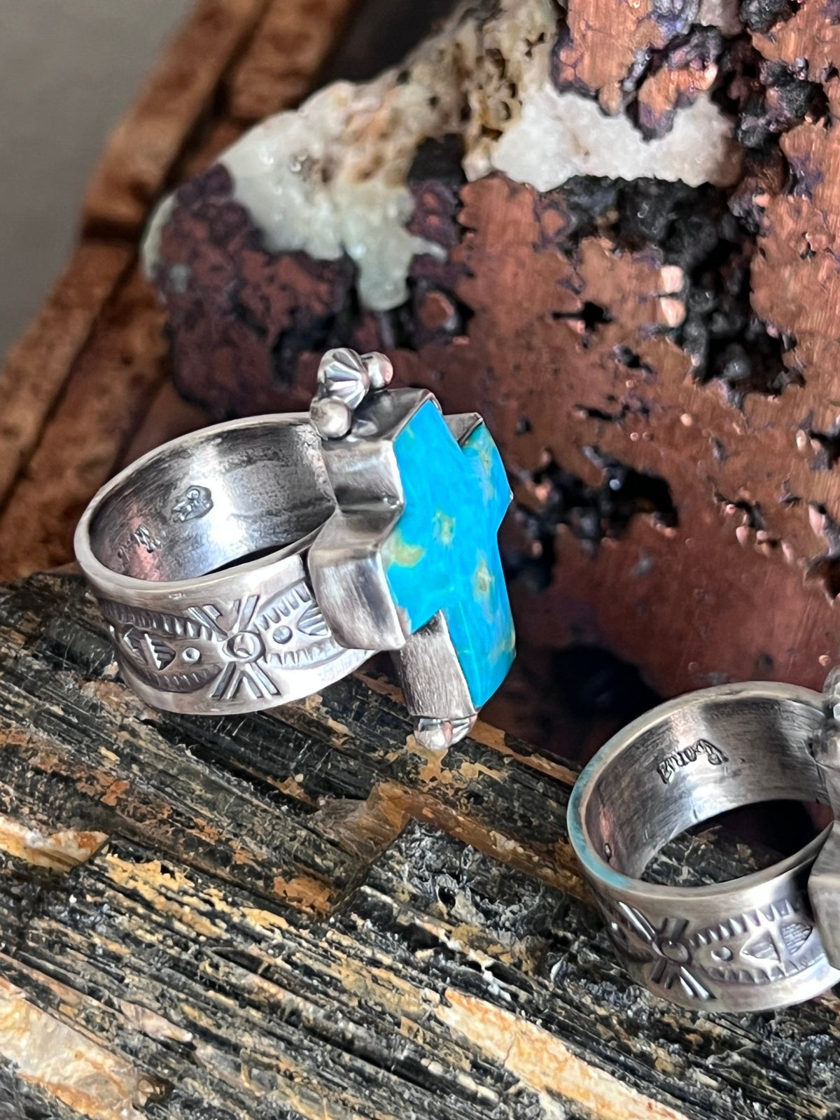 Raymond Coriz Sonoran Mountain Turquoise Cross Ring - Che Cose Belle