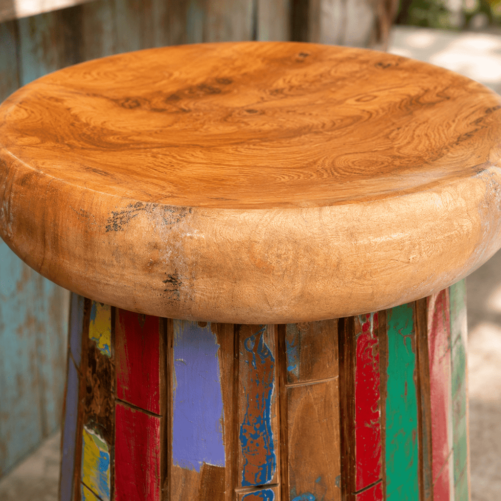 Reclaimed Boat Wood Bar Stool | Handmade in Bali, Indonesia - Che Cose Belle