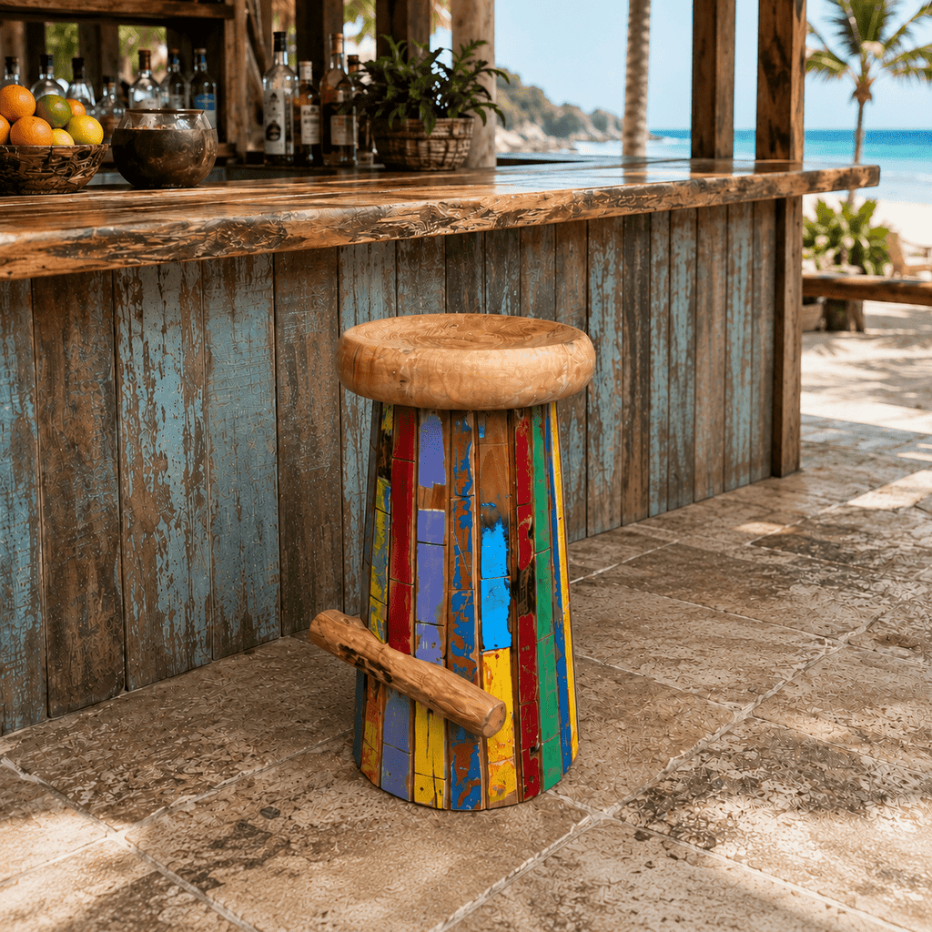 Reclaimed Boat Wood Bar Stool | Handmade in Bali, Indonesia - Che Cose Belle