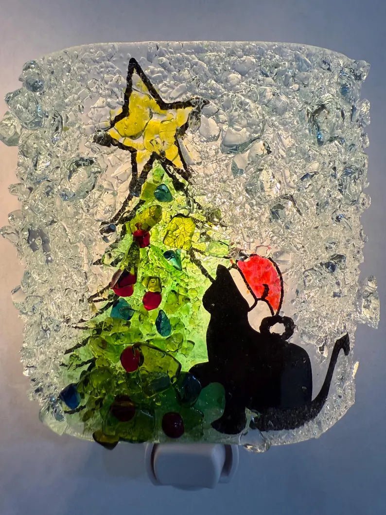 Recycled Glass Christmas Tree Cat Night Light - Che Cose Belle
