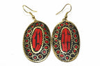 Turquoise Mosaic Oval Earrings Gold Tone Boho Dangle
