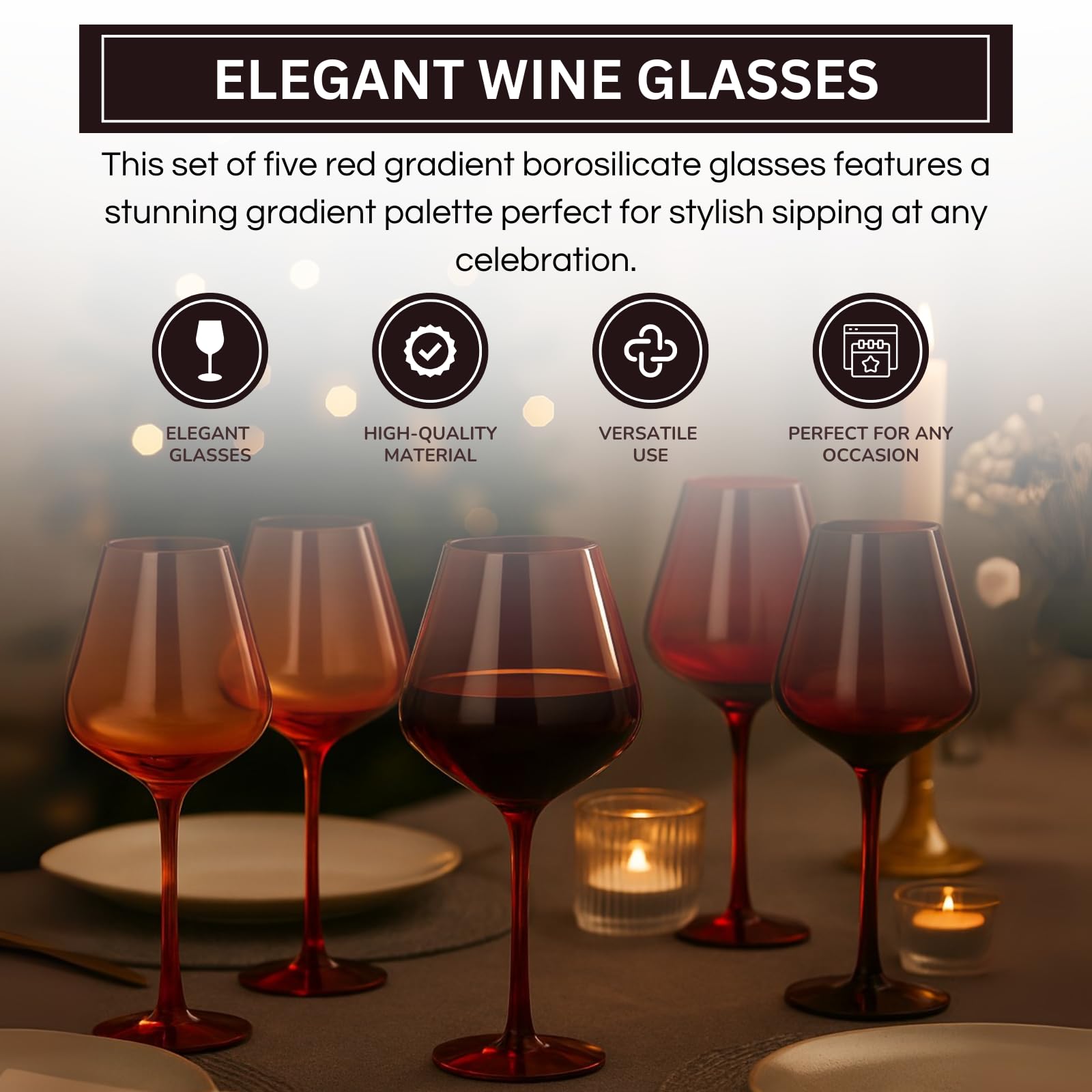 Red Rocks Gradient Colored Wine Glass | Set of 5 | 20 oz - Che Cose Belle