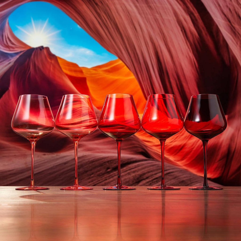 Red Rocks Gradient Colored Wine Glass | Set of 5 | 20 oz - Che Cose Belle