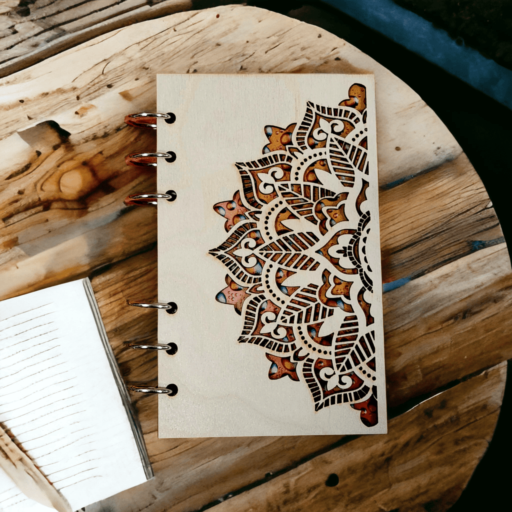Refillable Wooden Mandala Notebook – Personalized Journal (A6 Paper) - Che Cose Belle