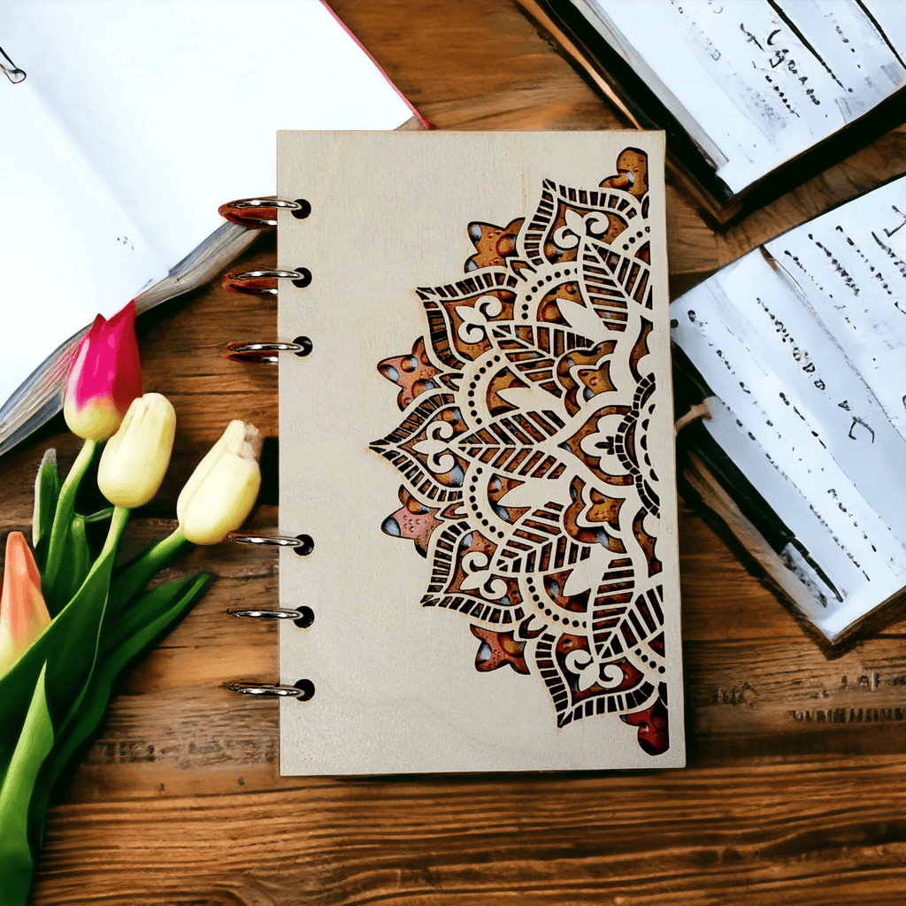 Refillable Wooden Mandala Notebook – Personalized Journal (A6 Paper) - Che Cose Belle
