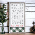 Santa Reindeer Sign Farmhouse Christmas Wall Decor 12x24x1.5 Plaid Reindeer Names Rudolph