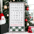 Santa Reindeer Sign Farmhouse Christmas Wall Decor 12x24x1.5 Plaid Reindeer Names Rudolph