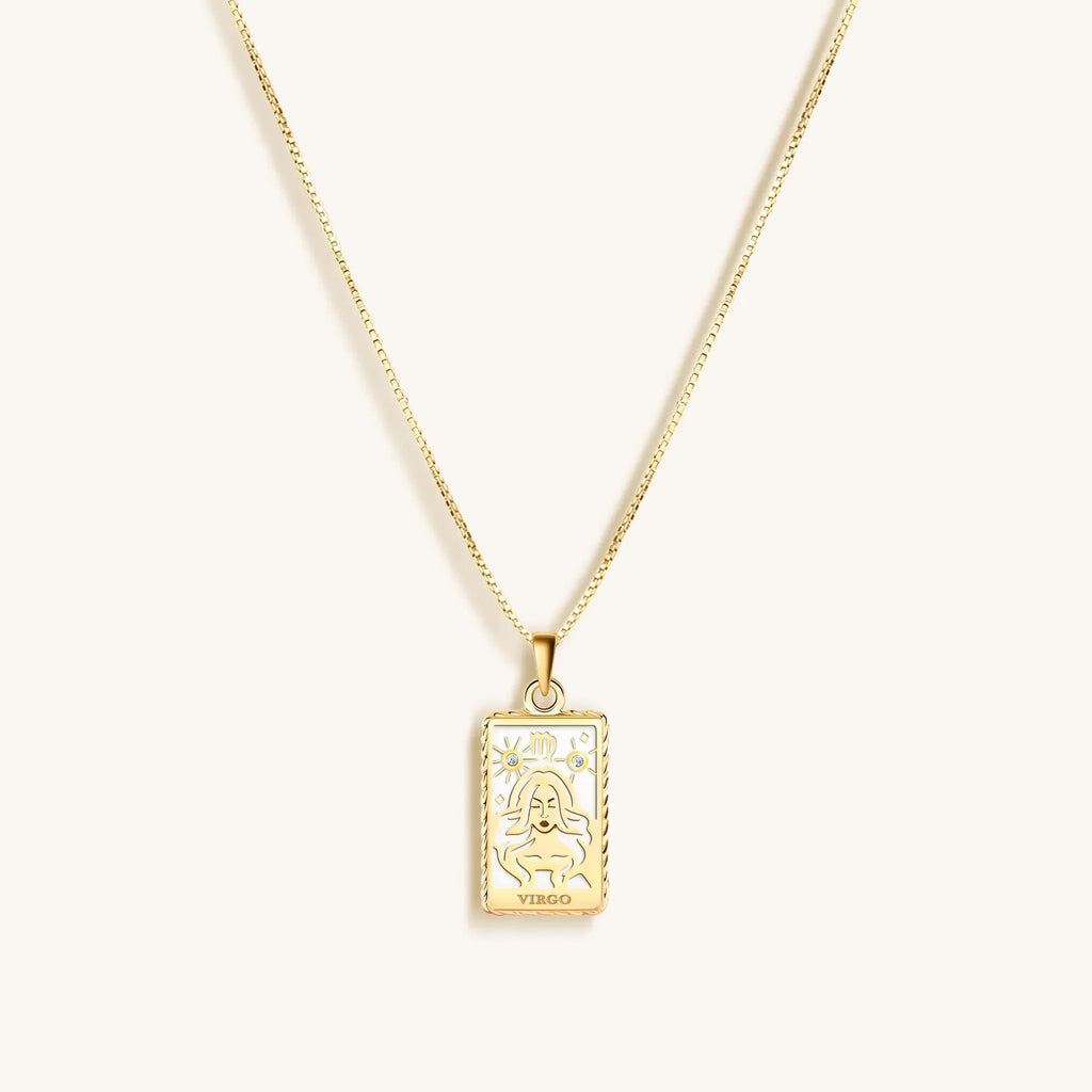 Reliable Determination - White Enamel Virgo Card Necklace - Che Cose Belle