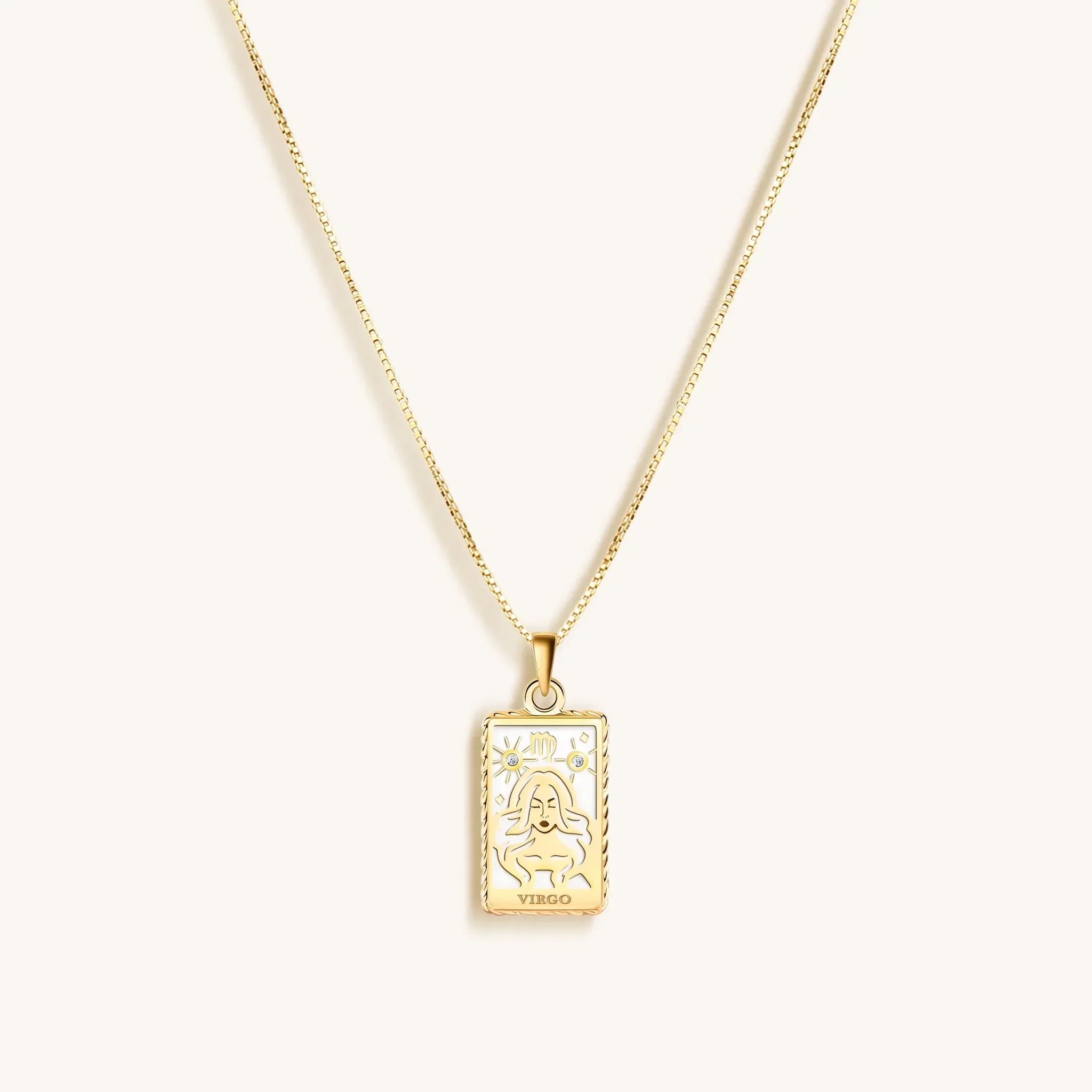 Reliable Determination - White Enamel Virgo Card Necklace - Che Cose Belle