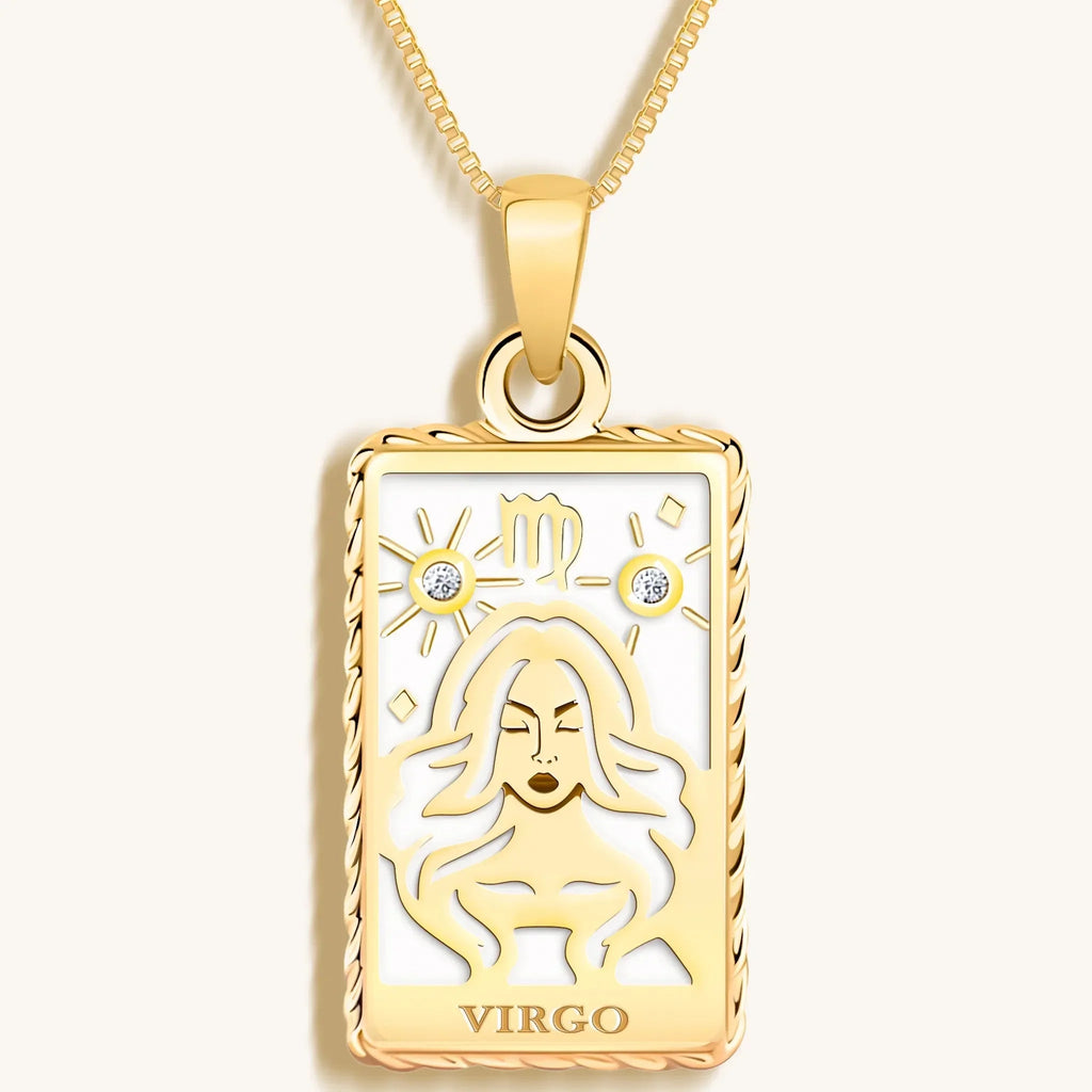 Reliable Determination - White Enamel Virgo Card Necklace - Che Cose Belle
