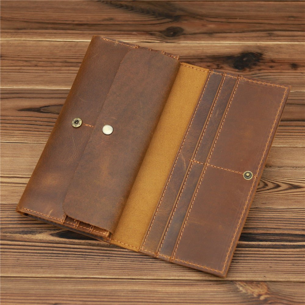 Retro Crazy Horse Leather Men's Long Wallet Handbag - Che Cose Belle