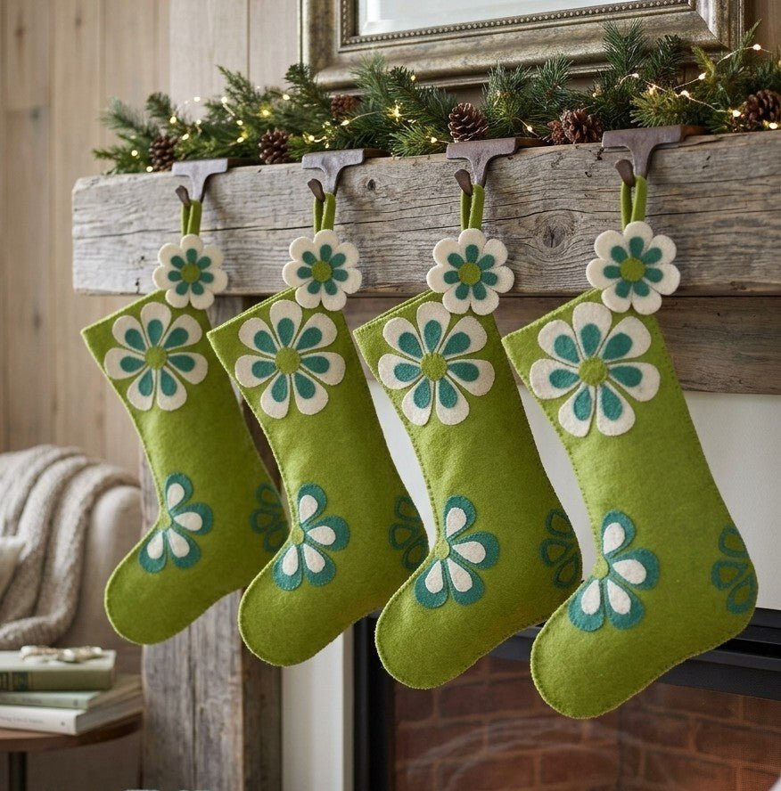 Retro Flower Power Hand Felted Wool Christmas Stocking Arcadia Home - Che Cose Belle