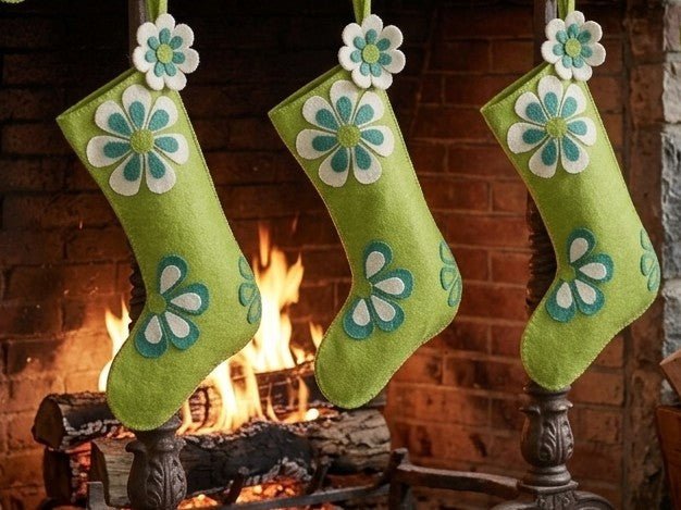 Retro Flower Power Hand Felted Wool Christmas Stocking Arcadia Home - Che Cose Belle