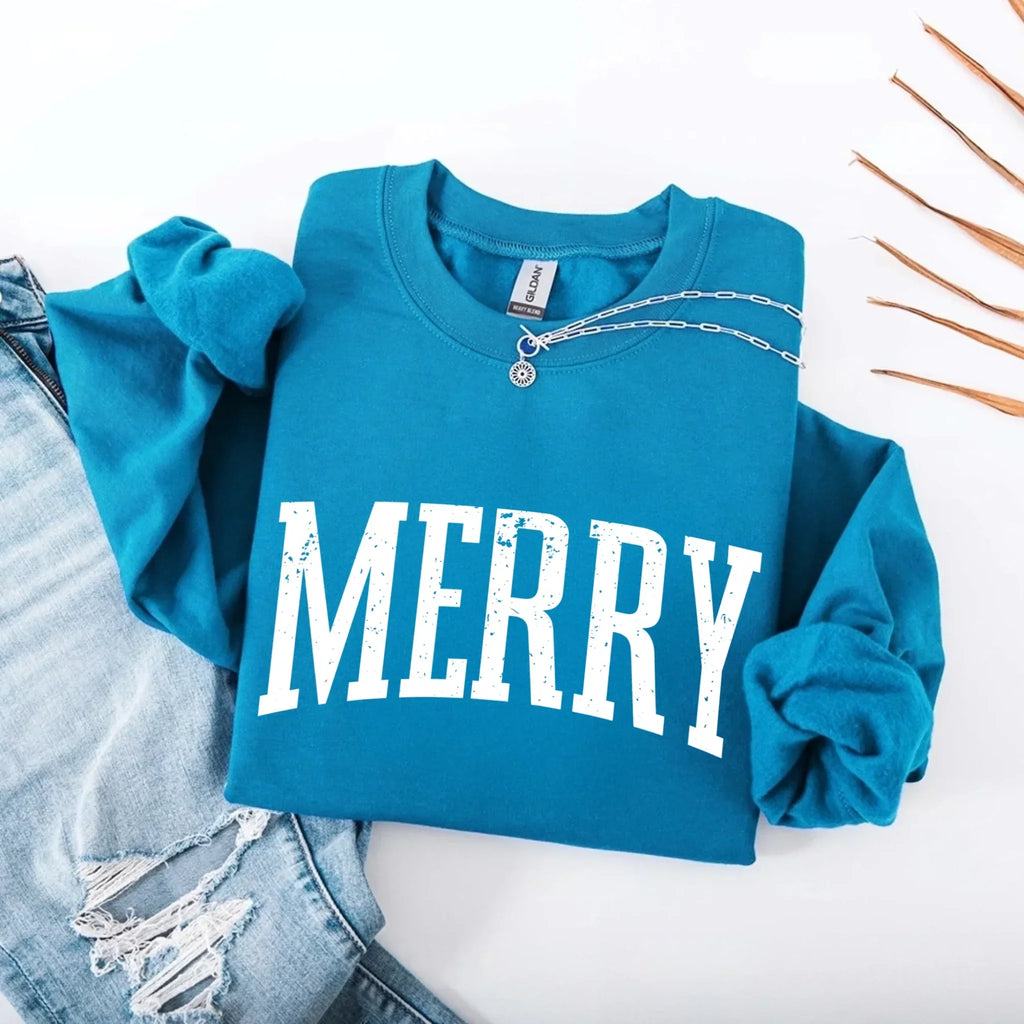 Retro Merry Christmas Sweatshirt Festive Women’s Holiday Sweater