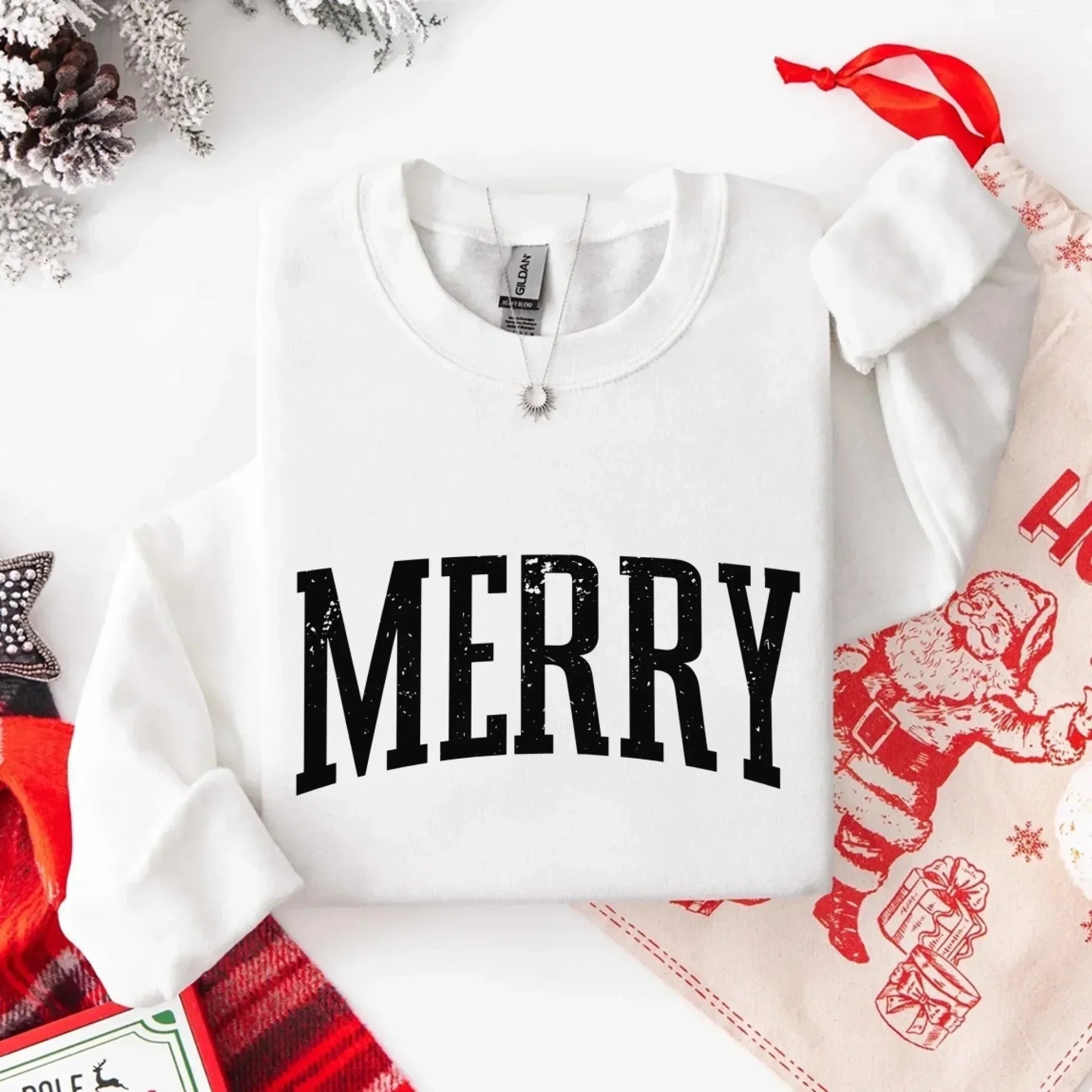 Retro Merry Christmas Sweatshirt Festive Women’s Holiday Sweater - Che Cose Belle