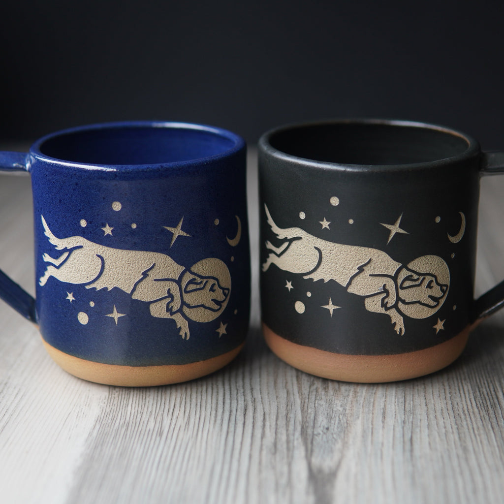 Space Dog Mug, Farmhouse Style Handmade Pottery