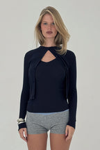 Ribbed Knit Cardigan in Navy - Che Cose Belle
