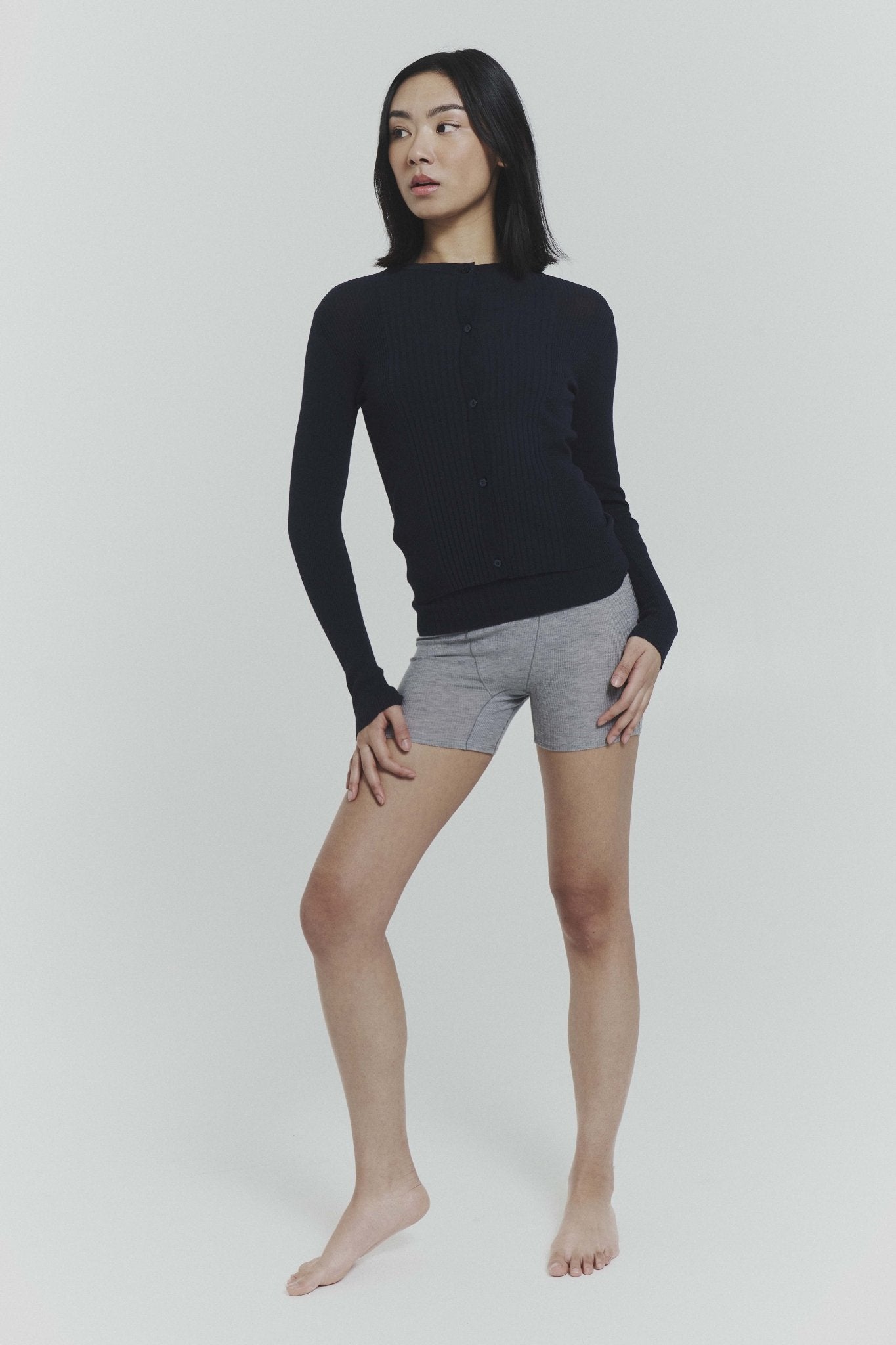 Ribbed Knit Cardigan in Navy - Che Cose Belle