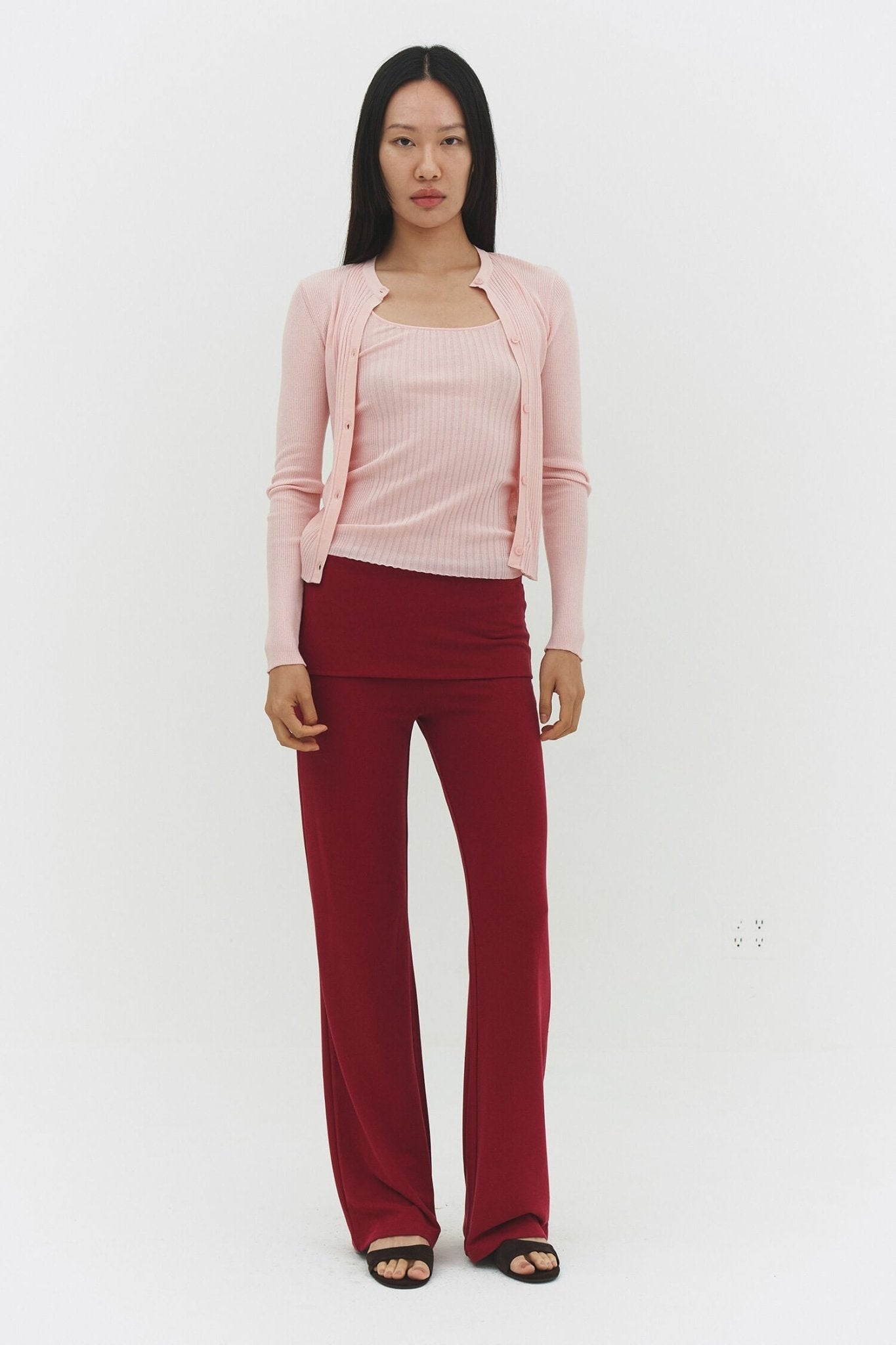 RIBBED KNIT CARDIGAN IN POWDER PINK - Che Cose Belle