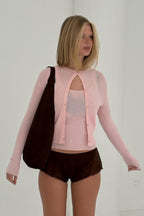 RIBBED KNIT CARDIGAN IN POWDER PINK - Che Cose Belle