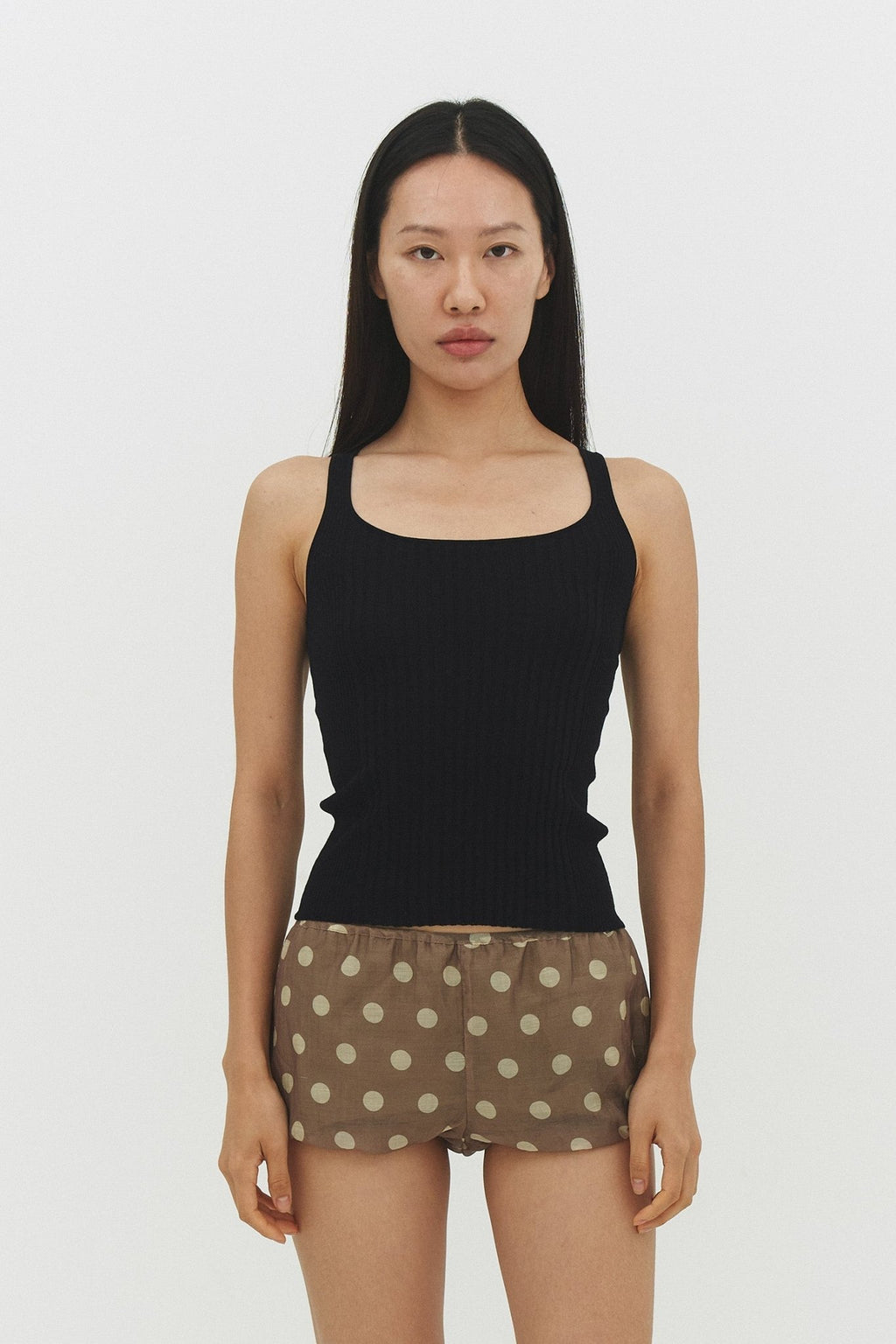 RIBBED KNIT TANK TOP IN BLACK - Che Cose Belle