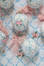 Ribbon trellis and rose hand-painted ornament - Che Cose Belle
