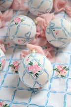 Ribbon trellis and rose hand-painted ornament - Che Cose Belle