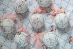 Ribbon trellis and rose hand-painted ornament - Che Cose Belle