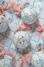 Ribbon trellis and rose hand-painted ornament - Che Cose Belle