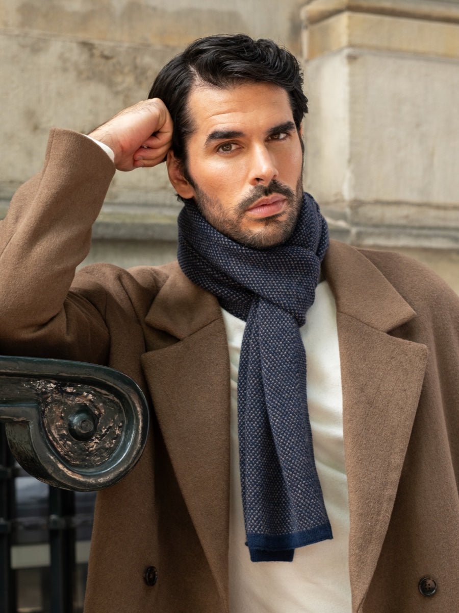 Riccardo (blue & brown) - Italian cashmere scarf with pattern - Che Cose Belle
