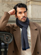 Riccardo (blue & brown) - Italian cashmere scarf with pattern - Che Cose Belle