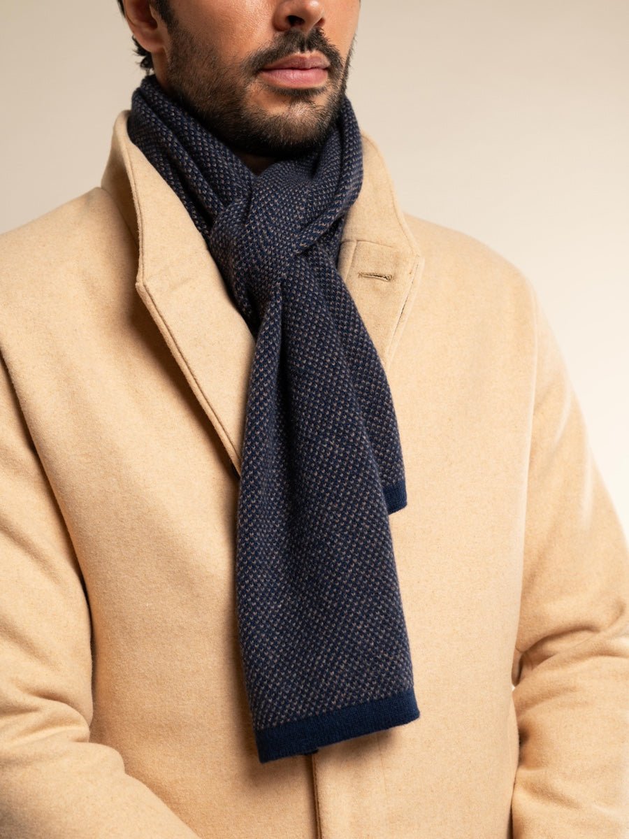 Riccardo (blue & brown) - Italian cashmere scarf with pattern - Che Cose Belle