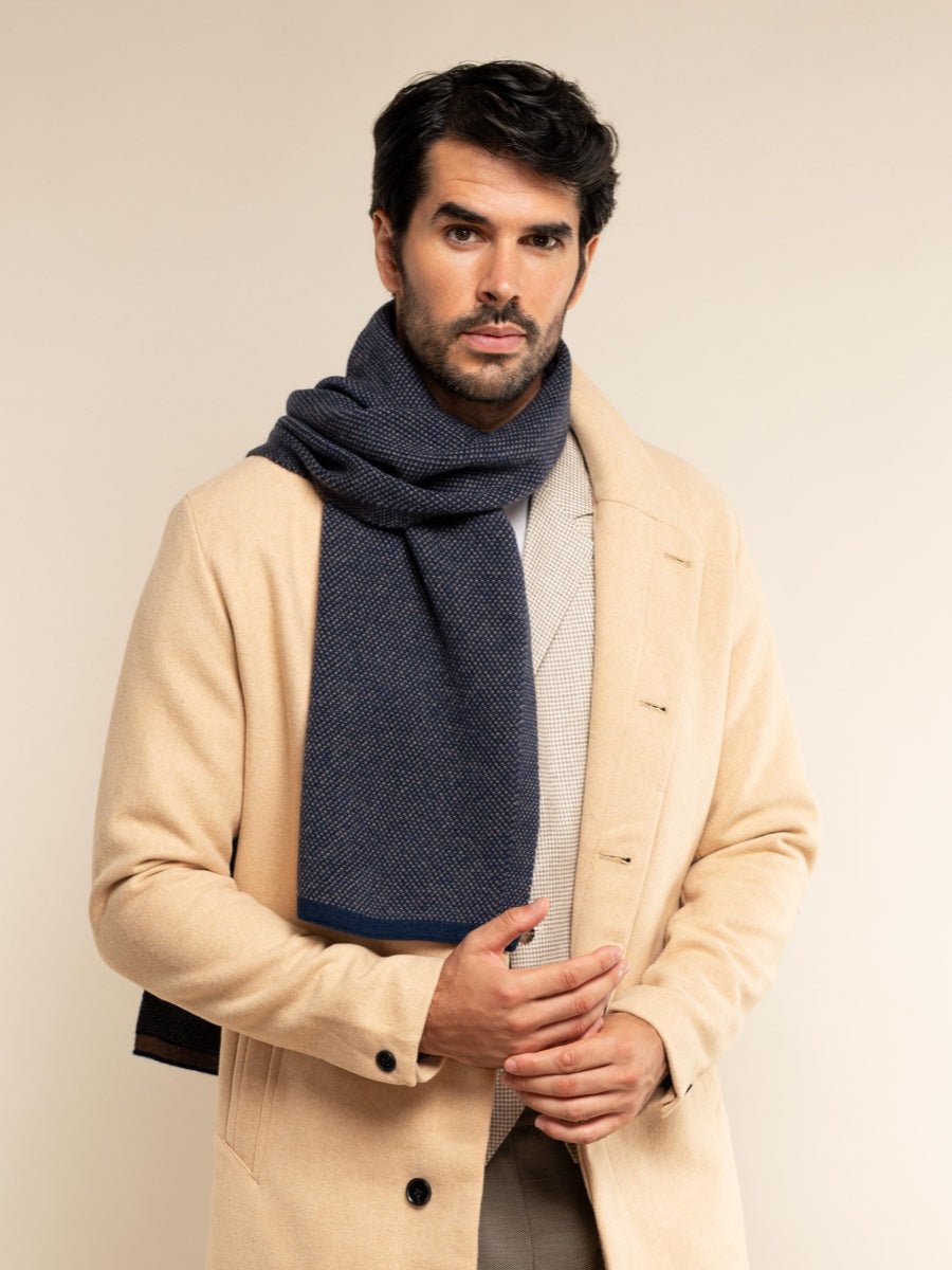 Riccardo (blue & brown) - Italian cashmere scarf with pattern - Che Cose Belle