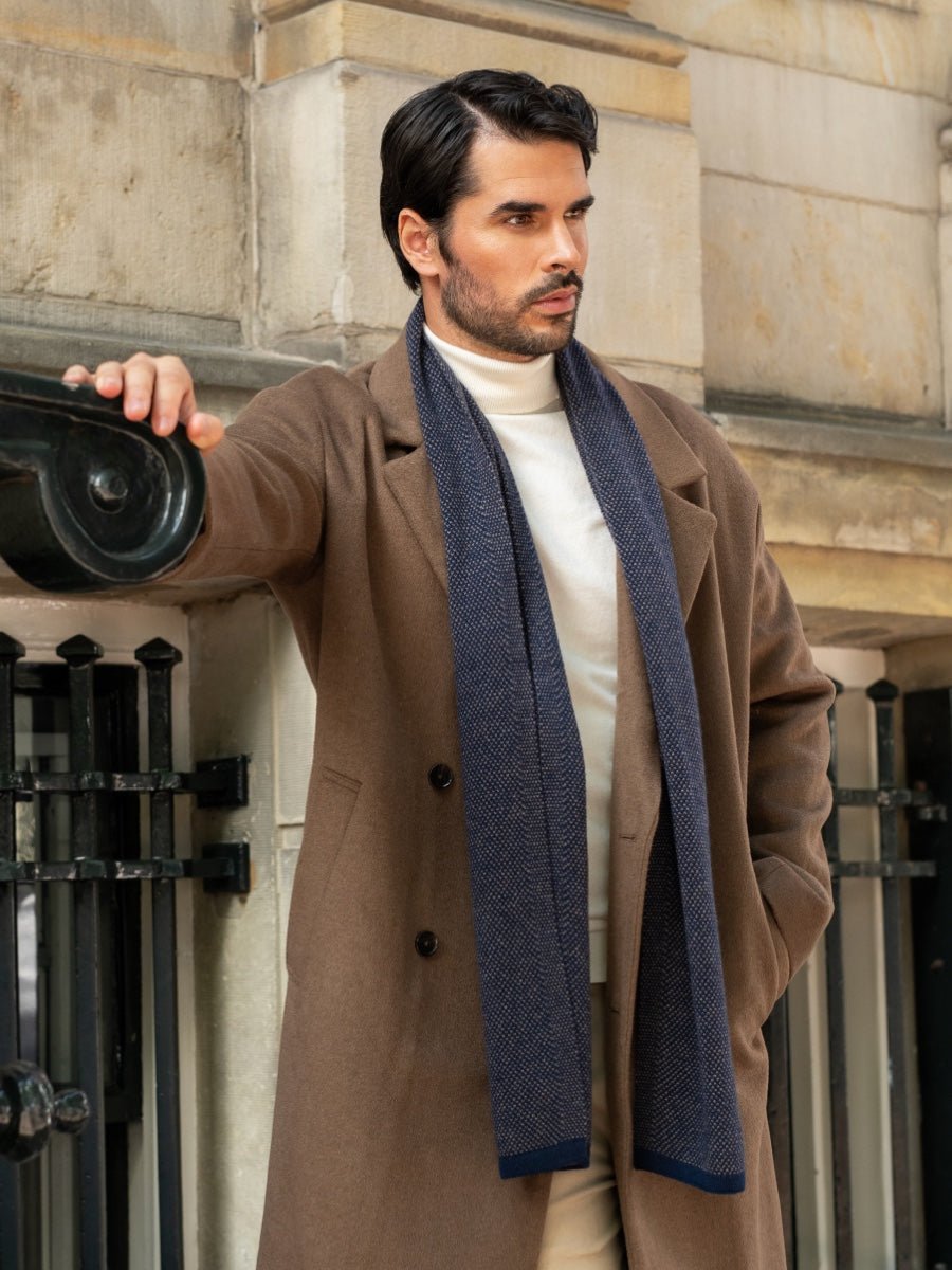 Riccardo (blue & brown) - Italian cashmere scarf with pattern - Che Cose Belle