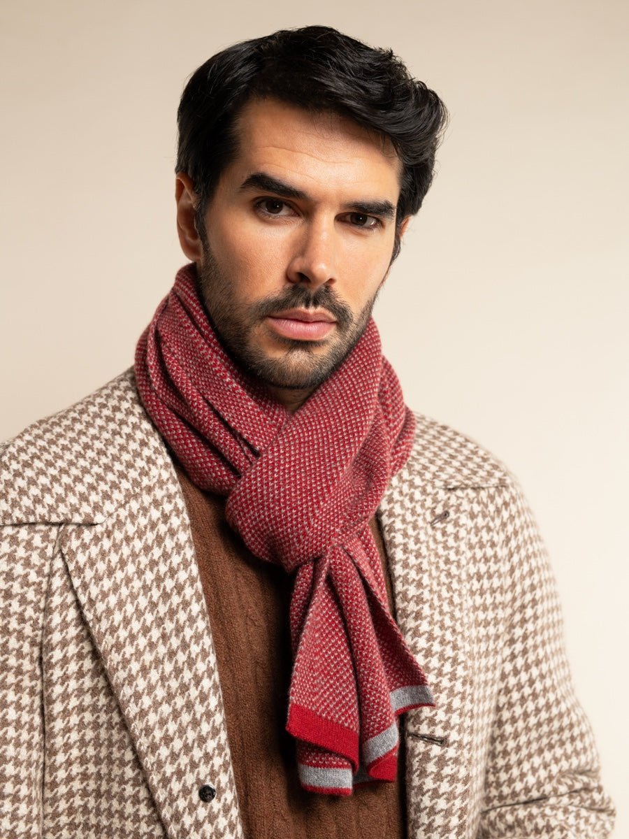 Riccardo (red & grey) - Italian 100% cashmere scarf with pattern - Che Cose Belle