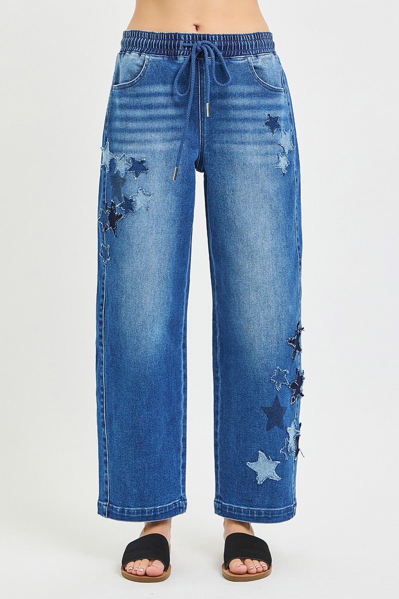 RISEN Elastic Band Slouchy Cropped Barrel with Star Patch - Che Cose Belle