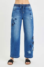 RISEN Elastic Band Slouchy Cropped Barrel with Star Patch - Che Cose Belle