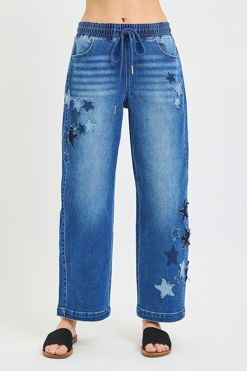 RISEN Elastic Band Slouchy Cropped Barrel with Star Patch - Che Cose Belle