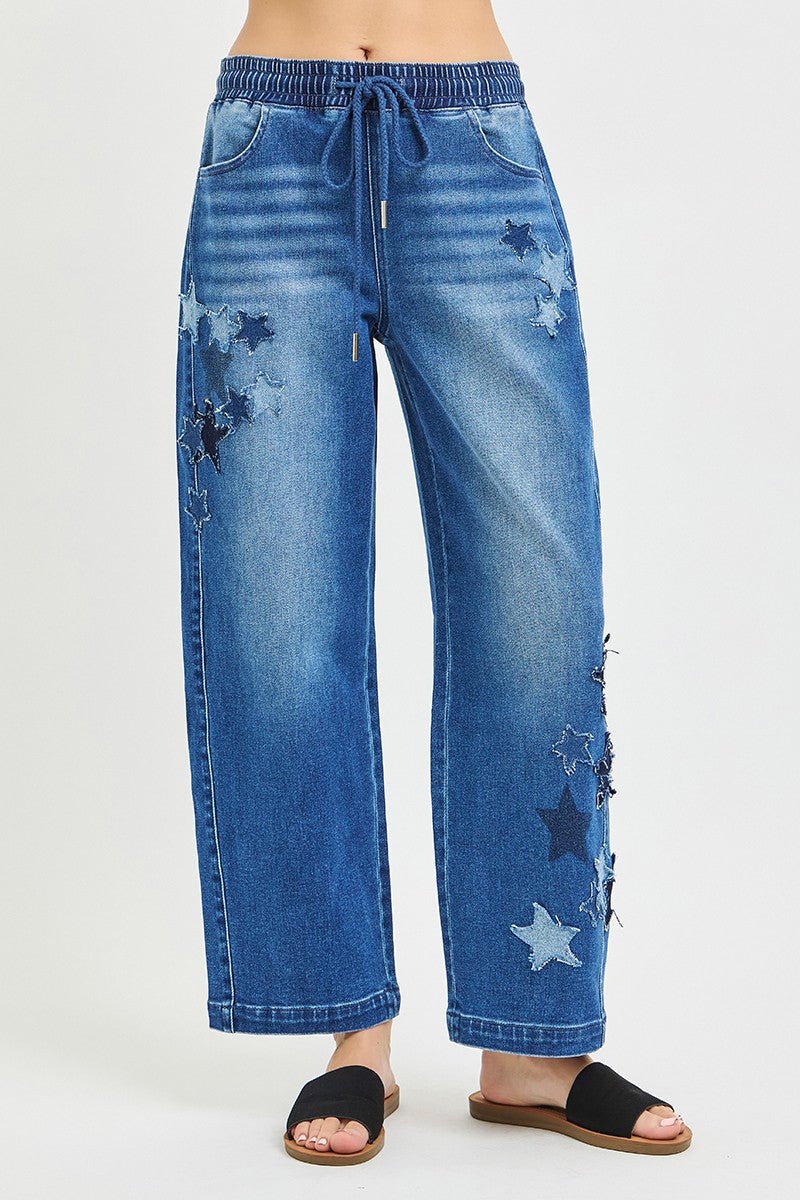 RISEN Elastic Band Slouchy Cropped Barrel with Star Patch - Che Cose Belle