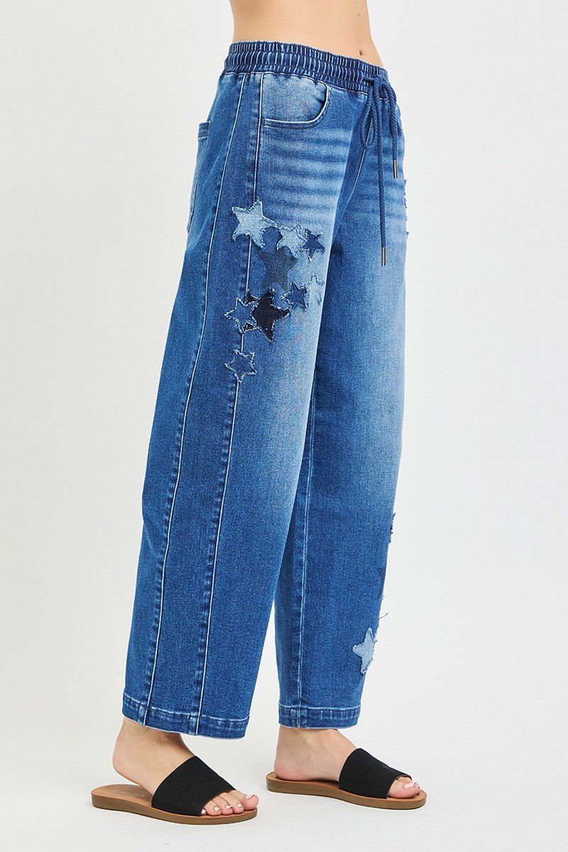 RISEN Elastic Band Slouchy Cropped Barrel with Star Patch - Che Cose Belle
