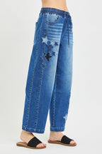 RISEN Elastic Band Slouchy Cropped Barrel with Star Patch - Che Cose Belle